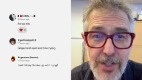 screenshot of host's face next to an image of the comments