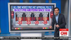 enten with a graphic of trump poll numbers