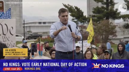 Former CNN anchor Jim Acosta jokes about Trump looking at Jon Husted's rump during a No Kings rally
